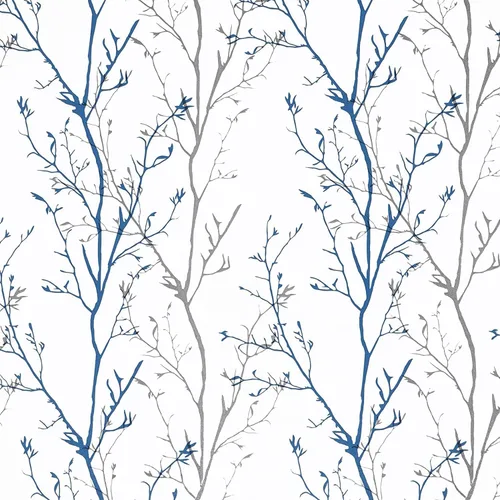 Papel de Contacto Despegable y Adhesivo de Ramas de Árbol Gris Azul 17.7" x 472" Papel Tapiz Moderno Extraíble de Ramas de Árbol Papel de Pared