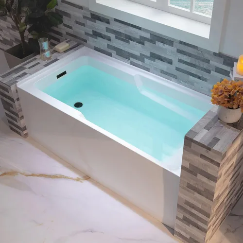 Miniatura 26 de WOODBRIDGE Bañera rectangular de acrílico de 60 pulgadas en blanco con drenaje derecho, desagüe desplegable negro mate incluido BA6030R Mate negro