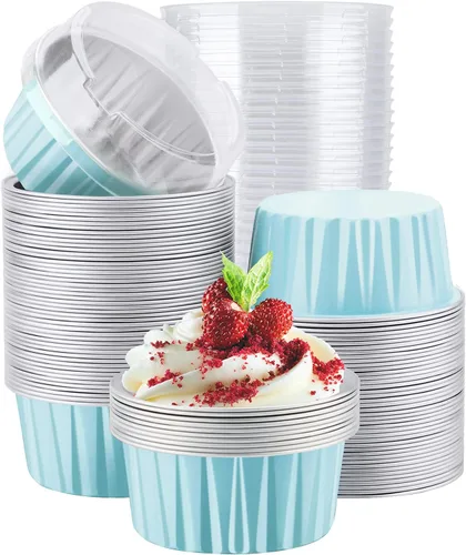 Miniatura 19 de EUSOAR Forros para cupcakes para hornear, 50 forros para magdalenas de 5 onzas, moldes de papel de aluminio desechables, recipientes de postre, 5