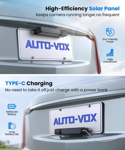 Miniatura 5 de AUTO-VOX Cámara de respaldo inalámbrica solar con monitor de 5" 1080P: Batería de 5000mAh, 2 minutos de instalación DIY y 2 cámaras de respaldo