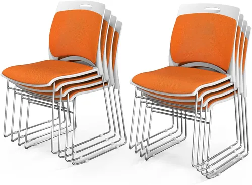 Miniatura 15 de VINGLI Juego de 4 sillas apilables de oficina con base de trineo de metal, asiento y respaldo ergonómicos acolchados de plástico, capacidad de 350