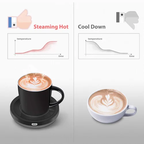 Miniatura 5 de BESTINNKITS Juego de calentador inteligente de taza de café, encendido/apagado automático, taza de inducción por gravedad, uso en escritorio