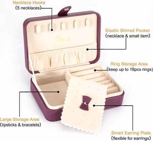 Miniatura 2 de Voova Pequeña caja organizadora de joyas, estuche de viaje para mujeres, adolescentes, niñas, mini cajas de almacenamiento de joyas portátiles