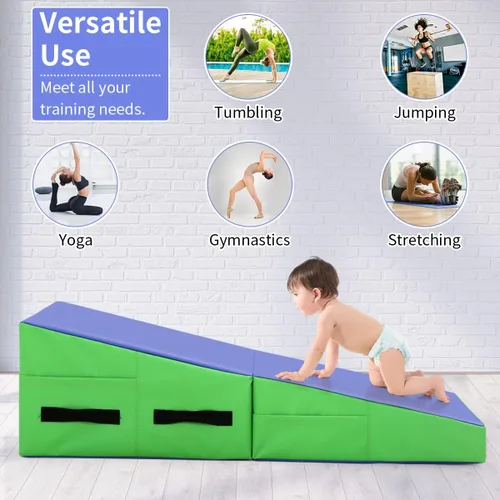 Miniatura 6 de BLKMTY Colchoneta de gimnasia inclinada de 48 x 24 pulgadas, tapete plegable con cuña de queso para niños, tapete de yoga para interiores