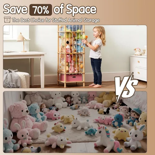 Miniatura 5 de Brelley Organizador de almacenamiento de juguetes de madera para animales de peluche con cajón, cofre grande para juguetes con animal de peluche