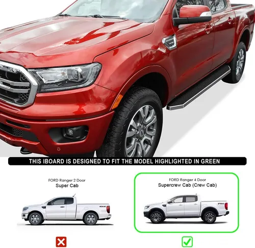 Miniatura 7 de HD Ridez Estribo de estilo plano pulido compatible con Ford Ranger SuperCrew Cab 2019-2023 de 4 puertas (barras laterales de escalones laterales)