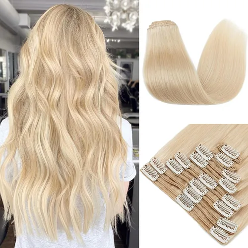 Miniatura 19 de 10 –22 pulgadas doble trama extensiones de cabello 100% humano clip en de trama Grado 7 a calidad Grueso Largo Suave Sedoso recta 8pcs 18 Clips