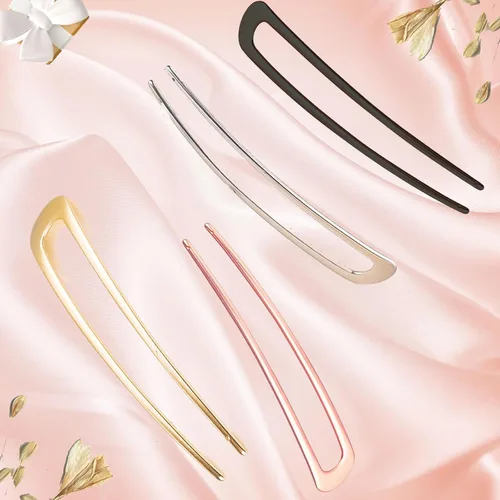 Miniatura 5 de 4 horquillas de metal para el cabello en forma de U, pinza para el cabello francés con placa de moño largo, horquilla para el cabello, accesorios