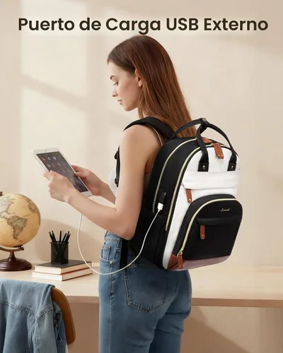 Miniatura 2 de LOVEVOOK Mochila para laptop para mujer con diseño de puerto USB, mochila de viaje impermeable de 17.3 pulgadas, bolsa para computadora portátil