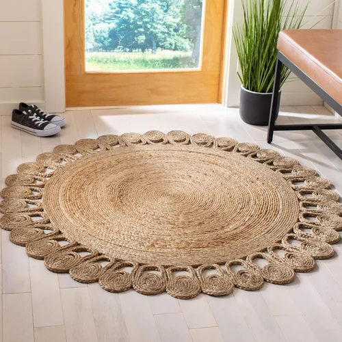 SAFAVIEH NFB252A - Alfombra redonda de fibra natural, 3 pies, redonda, natural, hecha a mano, con encanto de campo, ideal para zonas de alto tráfico