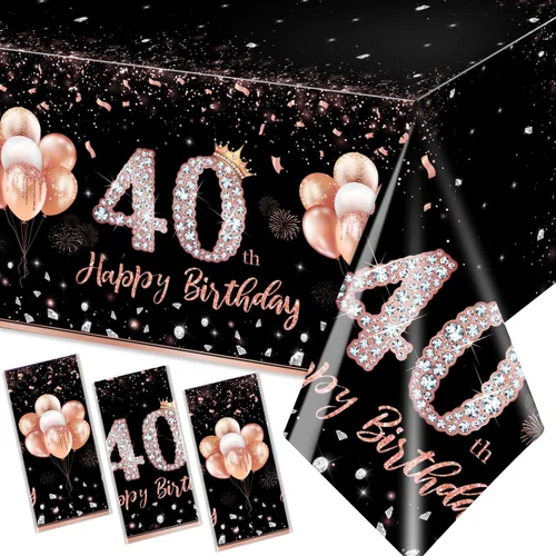 Miniatura 14 de GREHUMOR 3 manteles de fiesta de cumpleaños de 16 años para niñas, color oro rosa, suministros de fiesta de cumpleaños de 16 años, cubierta de mesa
