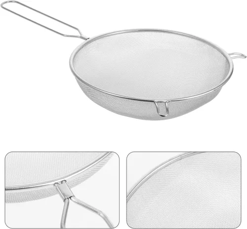 Miniatura 9 de Lurrose Cuchara de malla de acero inoxidable de 17.12 pulgadas con colador ranurado de mango largo para servir alimentos, drenaje de aceite