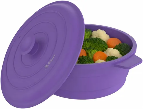 Miniatura 7 de Bakerpan - Set de 4 recipientes de silicona para microondas para cocinar huevos, 12 cm x 4,4 cm, pequeño tazón con tapa, mini recipiente plegable