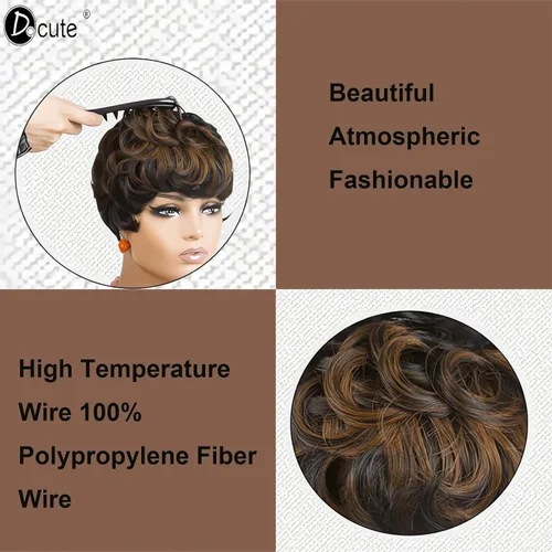 Miniatura 6 de DOcute Pelucas cortas de corte Pixie para mujeres negras, peluca Pixie negra y marrón, pelucas cortas rizadas con flequillo, peluca corta