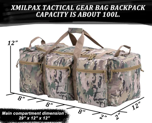 Miniatura 2 de Bolsa de lona militar grande de 100 L, bolsa de lona para despliegue, equipo deportivo, bolsa de equipaje de viaje con correas desmontables para AT