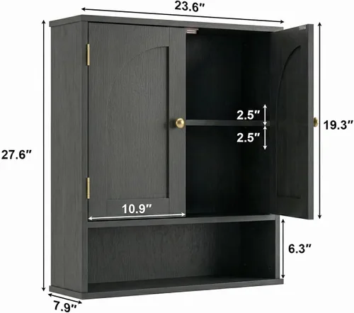 Miniatura 2 de Armario de medicina, gabinete de almacenamiento sobre el inodoro, armario de pared de baño con puertas arqueadas y estantes ajustables, gabinete