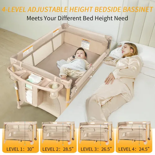 Miniatura 4 de Moisés de Bebé Cuna de Cabecera para Viajar con Configuración de Una Mano, Corralito Plegable 5 en 1 para Bebé, Parque Infantil Portátil con Moisés