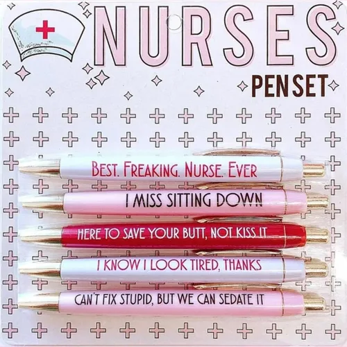 Juego de 5 bolígrafos divertidos para enfermera, bolígrafos divertidos de tinta negra, bolígrafos de enfermería para enfermeras, médicos,