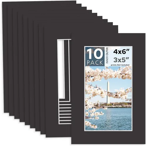 Miniatura 32 de MBC MAT BOARD CENTER, Paquete de 5 paspartús negros de 4x6 para fotos de 3x5, corte biselado, libre de ácido, grosor de 4 capas