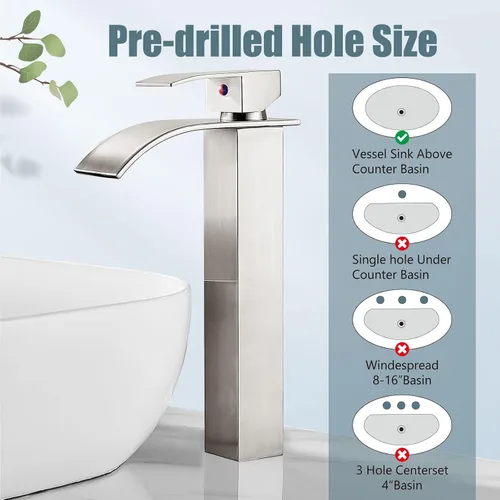 Miniatura 5 de Aolemi Grifo de baño alto para lavabo, grifo de lavabo de un solo agujero, 1 mango, grifo mezclador de montaje en cubierta RV con montaje de drenaje