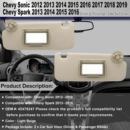 Miniatura 2 de CRAZYPARTS - Visera parasol para lado del conductor izquierdo y lado del copiloto derecho, reemplazo compatible con Chevy Sonic 2012-2019 Spark Gris