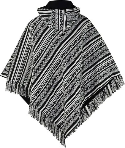 Miniatura 4 de virblatt - Poncho para hombre 100 algodón Poncho mexicano Baja sudadera con capucha para hombre Reversible Capa azteca mexicana con capucha