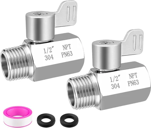 [Paquete de 2] Válvula de cierre de cabezal de ducha, mini válvula de bola de acero inoxidable 304 NPT (1/2 pulgadas), válvula de control de flujo