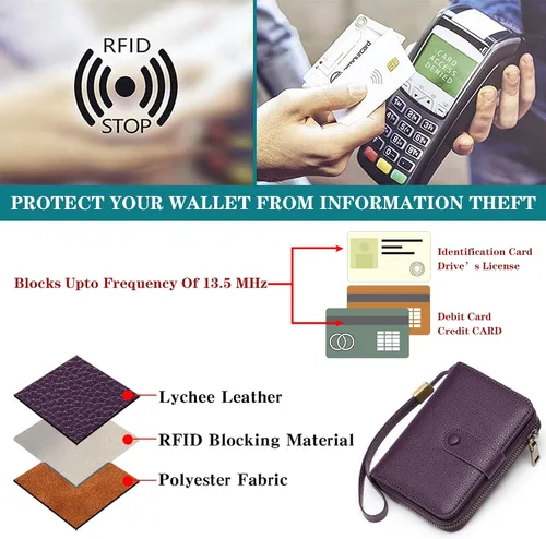 Miniatura 6 de GAEKEAO Cartera de cuero para tarjetas de crédito para mujer, bloqueo RFID, gran capacidad, plegable, con cremallera, organizador de tarjetas