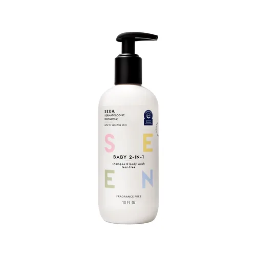 SEEN Champú y gel de baño 2 en 1 para bebé, sin fragancia, sin lágrimas y no irritante, limpiador suave desarrollado por dermatólogos para pieles