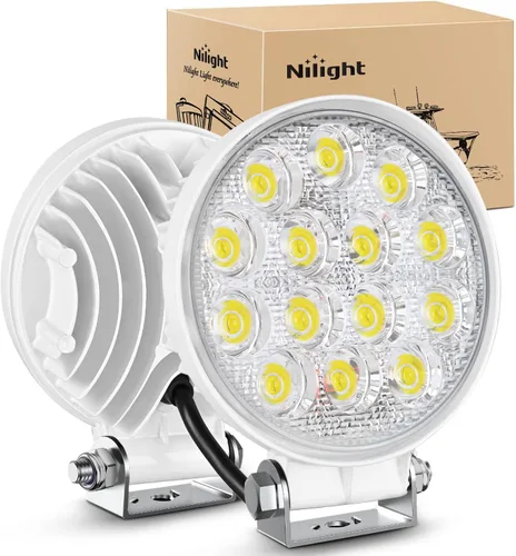 Nilight Focos LED Marinos 2 Piezas 4.5 Pulgadas 42W 4200LM Luz Redonda Blanca Haz de Inundación Pontón Barco Cubierta Muelle Luces para Pesca LED