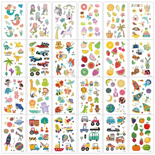 Miniatura 5 de EMOME Mangas de tatuaje para niños, 66 hojas de tatuajes temporales para niñas y niños, calcomanías de tatuajes falsos con temática de sirena