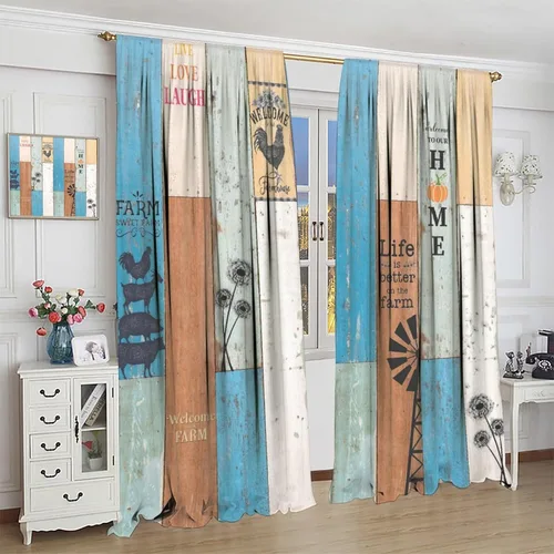 Miniatura 4 de Cortinas rústicas para ventana, molino de viento de granja, vaca, decoración del hogar, cortinas con estampado de animales de campo occidental