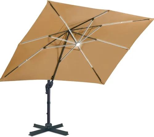 Miniatura 11 de Sunnyglade Sombrilla de patio voladiza LED de 10 x 10 pies con energía solar, sombrilla cuadrada de lujo con rotación de 360° y sistema de Azul