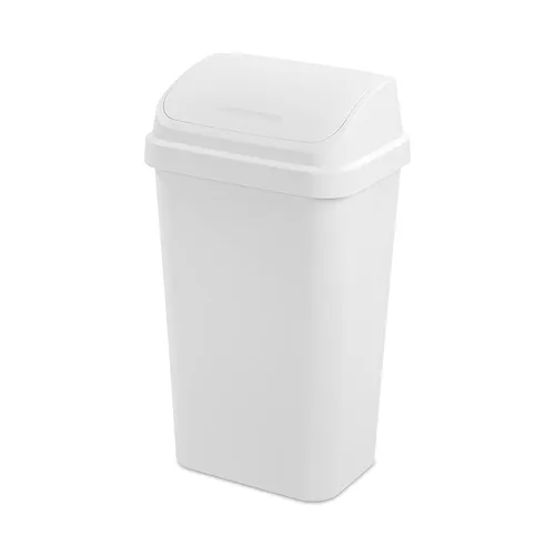 Sterilite Paquete de 4 basureros con tapa oscilante, elegante cubo de basura de perfil cuadrado, 13 galones, color blanco, moderno contenedor de