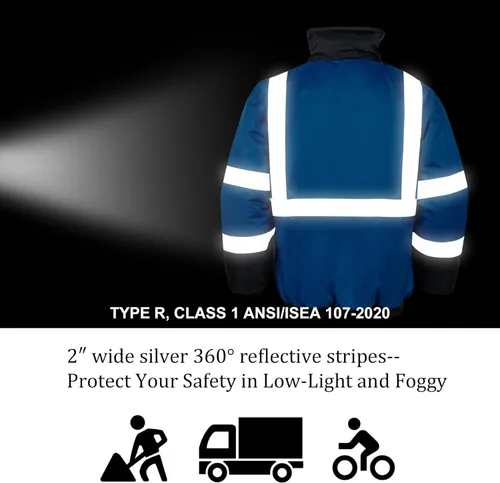Miniatura 6 de VENDACE Chaquetas de seguridad reflectantes de alta visibilidad para hombre, forro polar ANSI Clase 1 Hi Vis, chaqueta de invierno con capucha