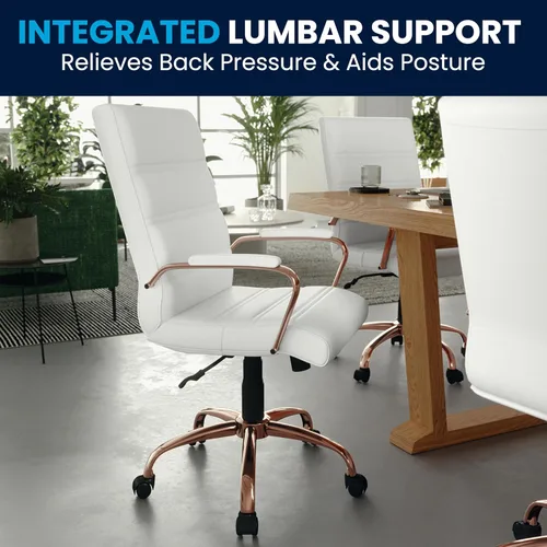 Miniatura 9 de Flash Furniture Whitney - Silla de escritorio giratoria de LeatherSoft de respaldo medio con asiento acolchado y reposabrazos, silla de oficina