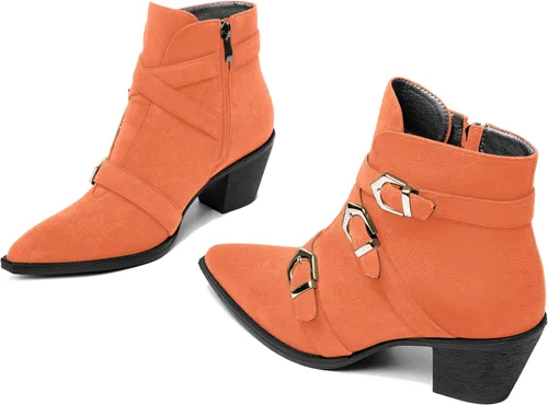 Miniatura 6 de AMBELIGHT Botas altas de tacón bajo grueso con cremallera y puntera puntiaguda para mujer, 2.5 pulgadas
