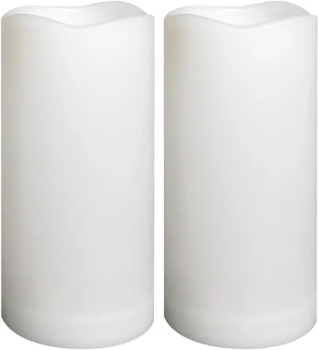Miniatura 11 de 4 velas LED escalonadas sin flama, de pilas, impermeables, para exteriores, con temporizador, luz nocturna parpadeante de resina plástica