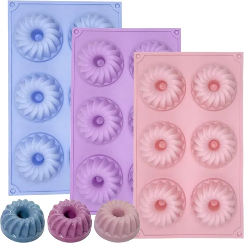 Miniatura 7 de Jello Molds - 3 moldes de silicona para tartas de tubo estriado, 6 cavidades Heritage, molde de silicona para hornear moldes antiadherentes