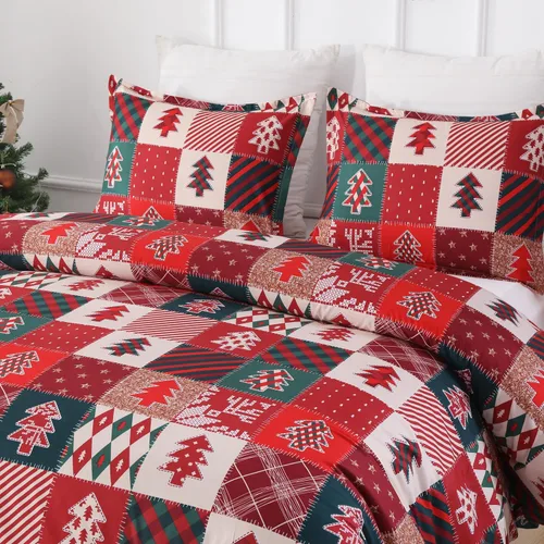 Miniatura 2 de Vaulia Funda de edredón de Navidad Twin, colección de ropa de cama de microfibra navideña con patrón de árbol a cuadros de Navidad, incluye 1 funda