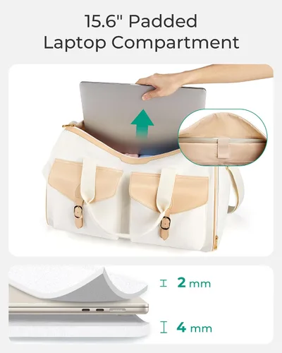 Miniatura 4 de BAGSMART Bolsa de lona para viajes, bolsas vintage de fin de semana para mujer, Beige