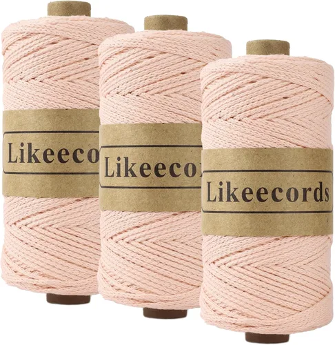 Miniatura 10 de Likeecords Cuerda de algodón 100% hilo de ganchillo de 0.079 pulgadas, cuerda trenzada de macramé, cuerda de macramé, hilo de ganchillo para regalo