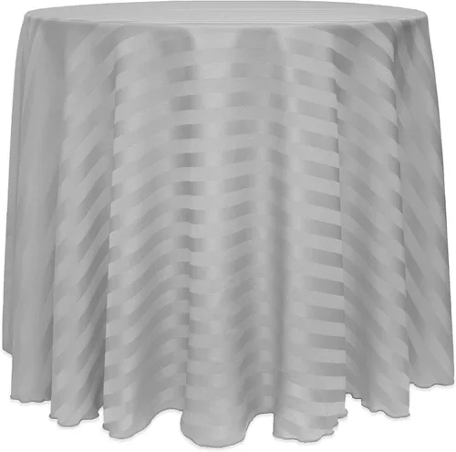 Miniatura 41 de ULTIMATE TEXTILE Mantel redondo de rayas satinadas de 84 pulgadas color marfil crema