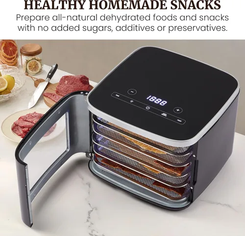 Miniatura 2 de Elite Gourmet EFD809D Deshidratador de Alimentos con 5 Bandejas de Acero Inoxidable, Temperatura y Tiempo Ajustables + Mantener Caliente, Incluye