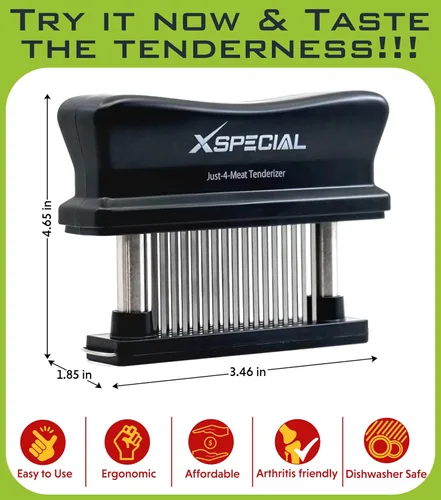 Miniatura 5 de XSpecial Herramienta Ablandadora de Carne 48 Cuchillas de Acero Inoxidable - Utensilios de Cocina con Aguja Ultra Afilada Que Ablanda Filetes y Negro