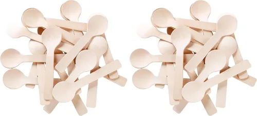Miniatura 8 de Gmark 4" Mini cucharas de madera 100 ct, madera de abedul compostable biodegradable (100pcs/bolsa) GM1042A