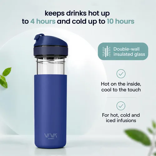Miniatura 4 de VIVA Recharge - Botella infusor de té, vaso de té de viaje de acero inoxidable aislado de 16 onzas con infusor para hojas sueltas, té y café Azul