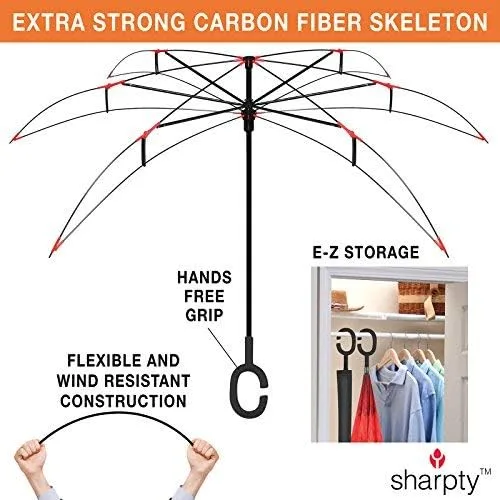 Miniatura 5 de Sharpty - Paraguas invertido resistente al viento para mujer con protección UV con mango en forma de C