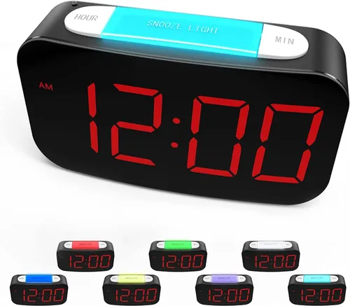 Reloj despertador digital para dormitorios, despertador de noche con luz nocturna de 7 colores, pantalla LED grande, puertos USB duales, atenuador