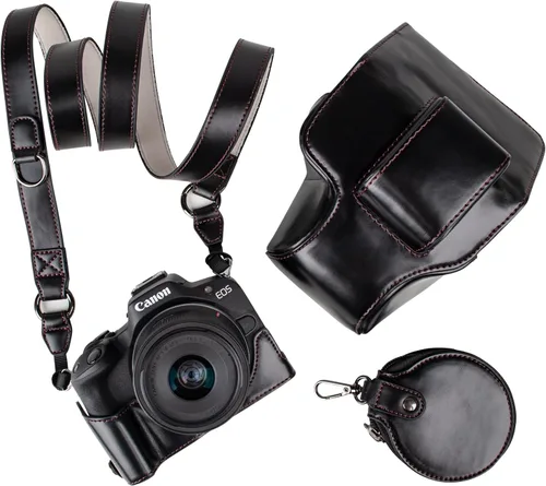 Miniatura 9 de MUZIRI KINOKOO Funda Protectora para Cámara Canon EOS R50/R100 y Objetivo de 18-45mm, de Piel Sintética EOSR50 R100 Incluyendo Media Funda, Tapa